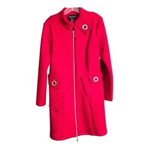 FRANK LYMAN Ruby Red Quilted Winter Coat Silver Grommet US Size 12